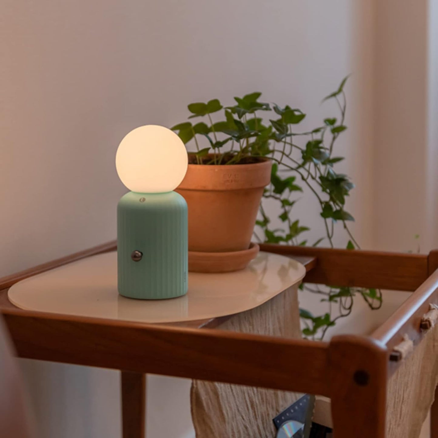 Skittle Table Lamp with Charging Pad - Bedside Nightstand Home Decor for Office, Bedroom, Living Room Orb 3" W x 7" H (Mint Green)