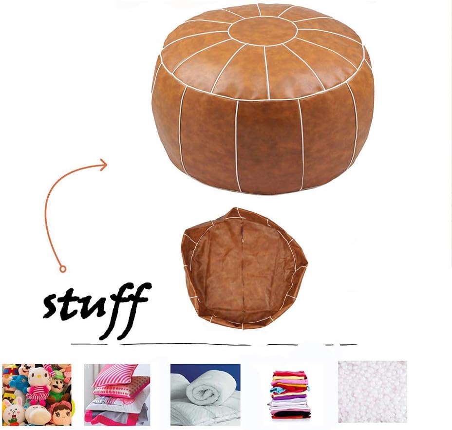 Decorative Pouf Foot Stool Round Unstuffed Leather Ottoman Cushion Storage seat or for Resting Your Feet on, Floor Chair Foot Living Room Bedroom Kids Room and Wedding (Brown)