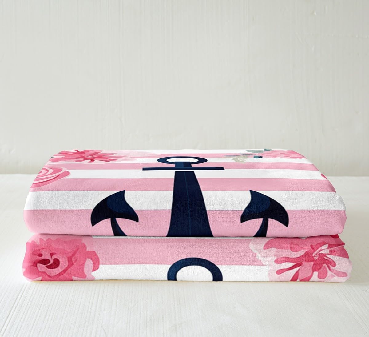 Erosebridal Anchor Throw Blanket Twin Nautical Themed Blanket,Girls Chic Pink Rose Sherpa Blanket Floral Flower Fleece Blanket Aesthetic Geometric Stripes Bed Blanket,Cozy