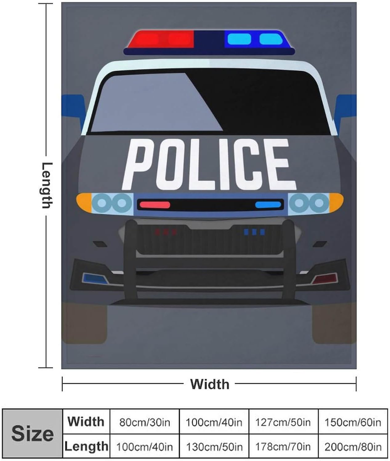 Police Car Throw Blanket - Soft Flannel for Teens, Adults, Women, Men - Warm All-Season Lap, Chair, Sofa Blanket for Police Lovers - 70"x50"