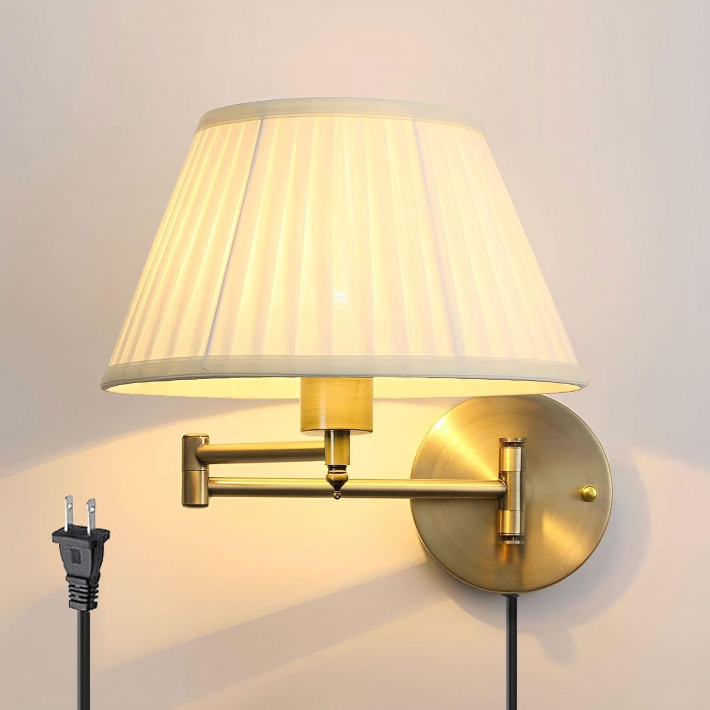 Indoor Wall Sconce Plug in Swing Arm Wall Lamp Bronze Wall Light Fixtures with Beige Fabric Shade Bedside Lights for Bedroom Hallway Study Room Living Room Reading Light