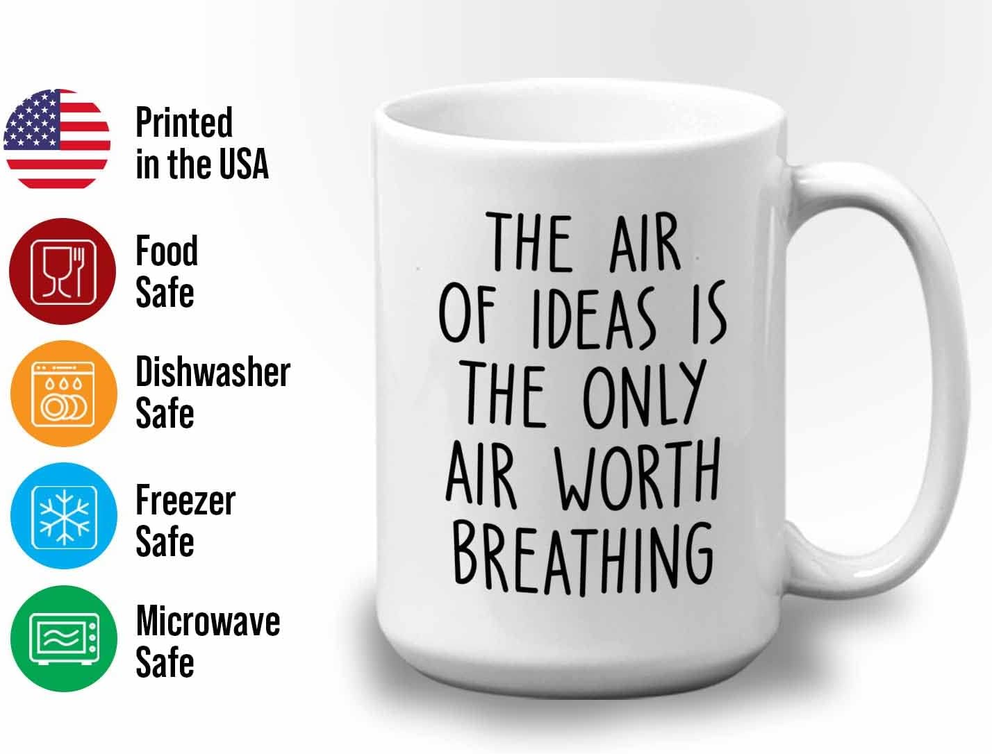 Bubble Hugs Writer Coffee Mug 15oz White - The air of ideas is the only air worth breathing - Reading Book Lover for Bookworm Bibliophile Librarians Author Readers Bookish