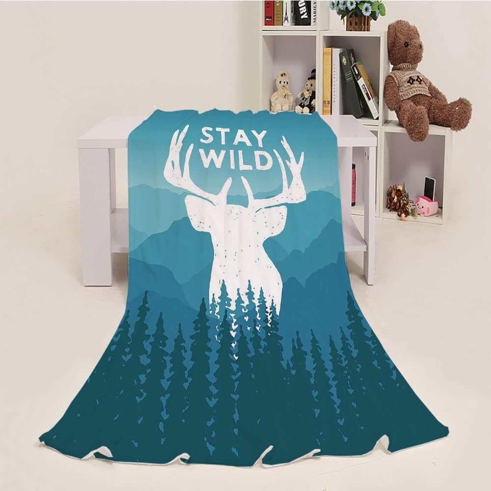 Child Blanket Cotton, Adventure Child Blankets for Girls, Wilderness Themed Stay Wild Quote Mountain, Soft Warm, 40 x 50inches, Cozy Warm Soft Blanket for All Seasons, Baby Blue Dark Blue