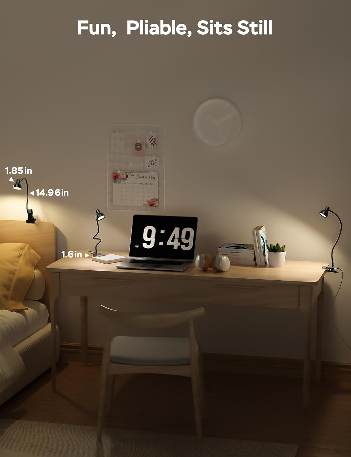 Clip-on Reading Light - 3 Color Modes, 10 Dimmable Brightness, Eye Care Clamp Desk Lamp with Flexible Gooseneck for Reading in Bed, Desk, Headboard, Computer