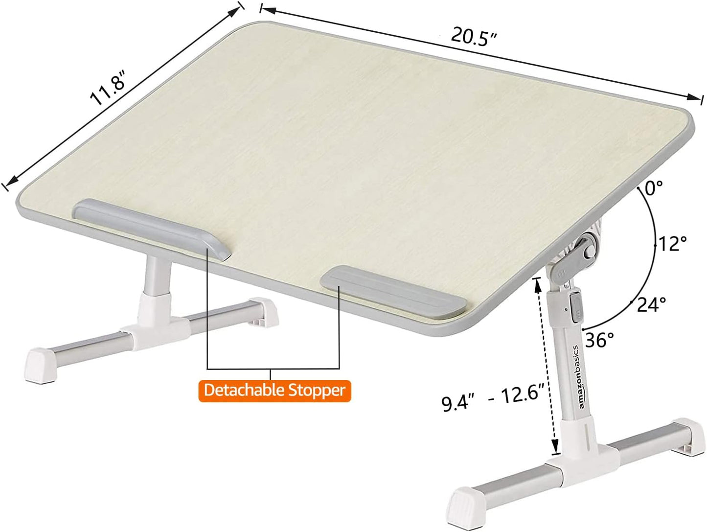 Amazon Basics Portable Foldable Adjustable Laptop Stand Tray Table Lap Desk for Bed and Couch, Fits up to 17-Inch Laptop, 12"x20", Cream