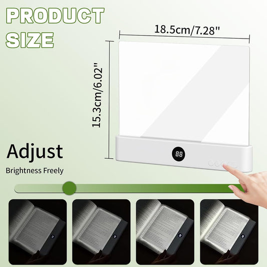 Book Light, Rechargeable Clear LED Flat Book Lights with 3 Colors & Timer, USB Rechargeable Reading Light, Dimmable Panel Plate Lamp Book Full Page Light, Funny Gifts for Readers Kids Women Men(White)