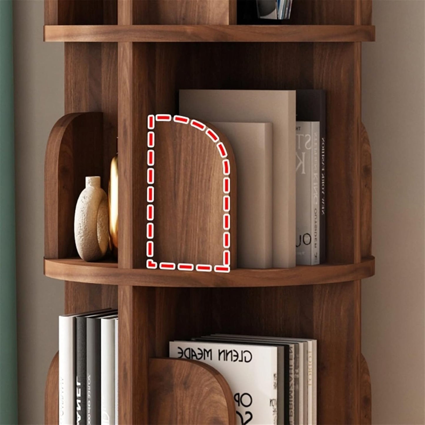 360° Rotating Solid Wood Bookcase, Kids' Corner Shelf for Picture Books & Magazines, Round Floor Rack for Living Room & Playroom Storage