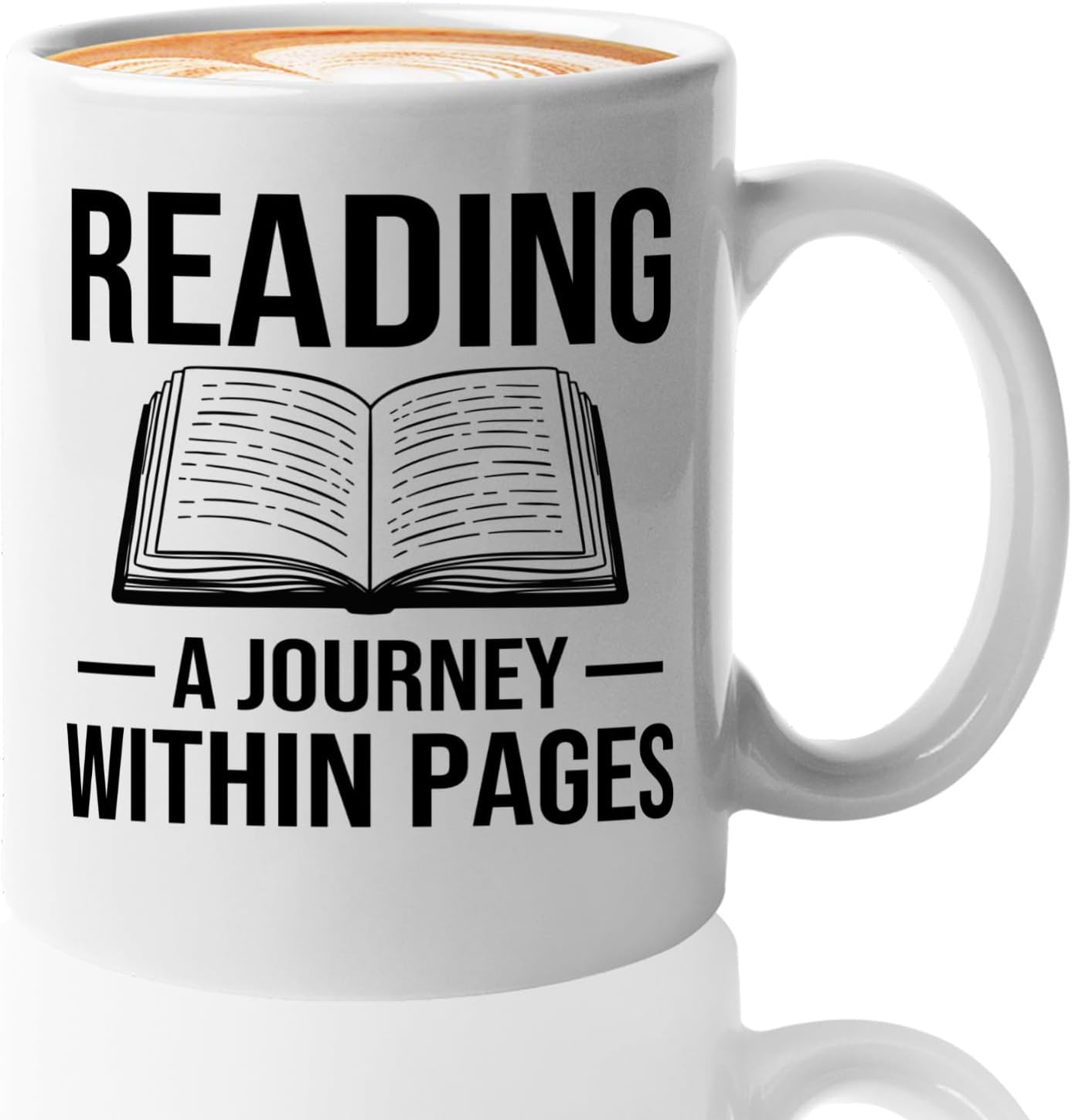 Book Lover Coffee Mug 11oz White -Reading A Journey - Bookworm Literature Library Book Lover Reader Booked Editor Intellectual Studious