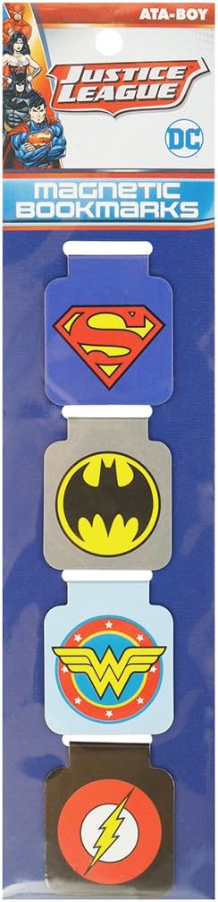 Ata-Boy Justice League Bookmark, Logo Magnetic Bookmarks (4 Set) DC Comics Gifts & Merchandise