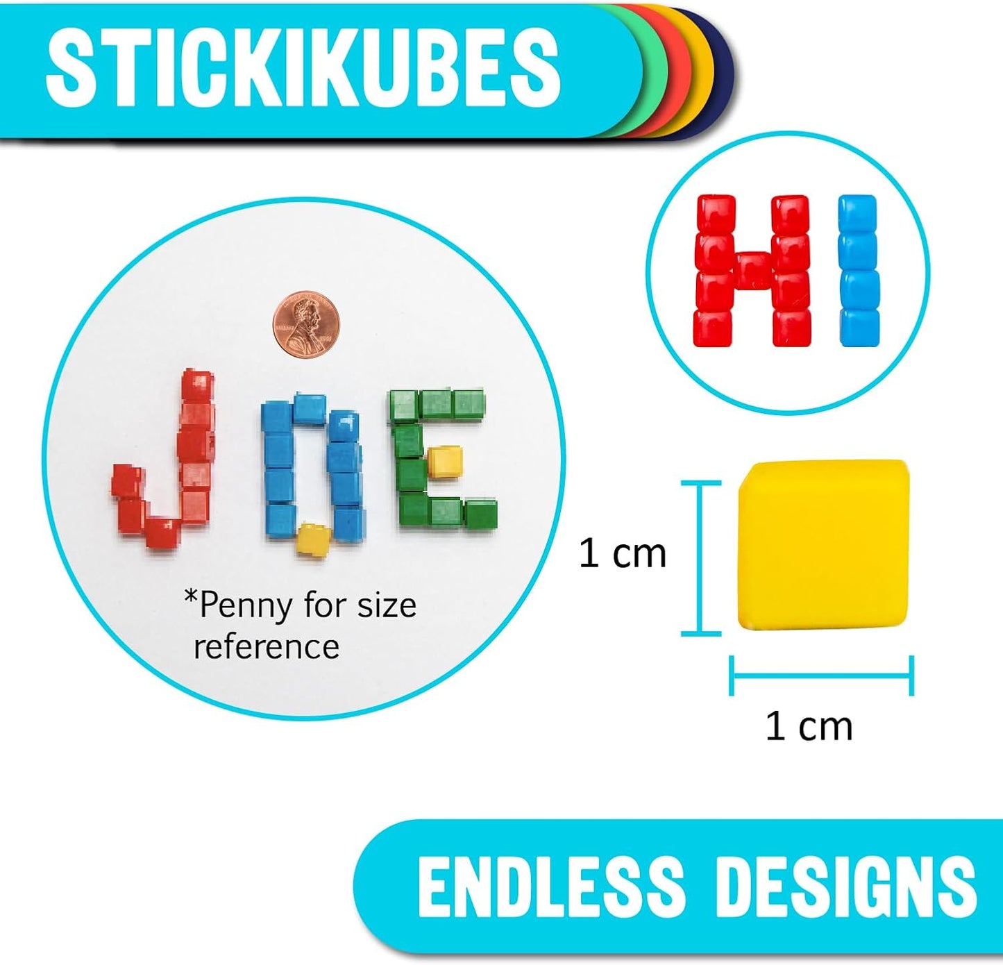 KOMARC GAMES StickiKubes, Mini Stacking Cubes that Stick to Anything, Non Toxic Kid Safe Sticky Blocks, Creative Construction Toy - 125 Cubes, 4 Colors, Tub