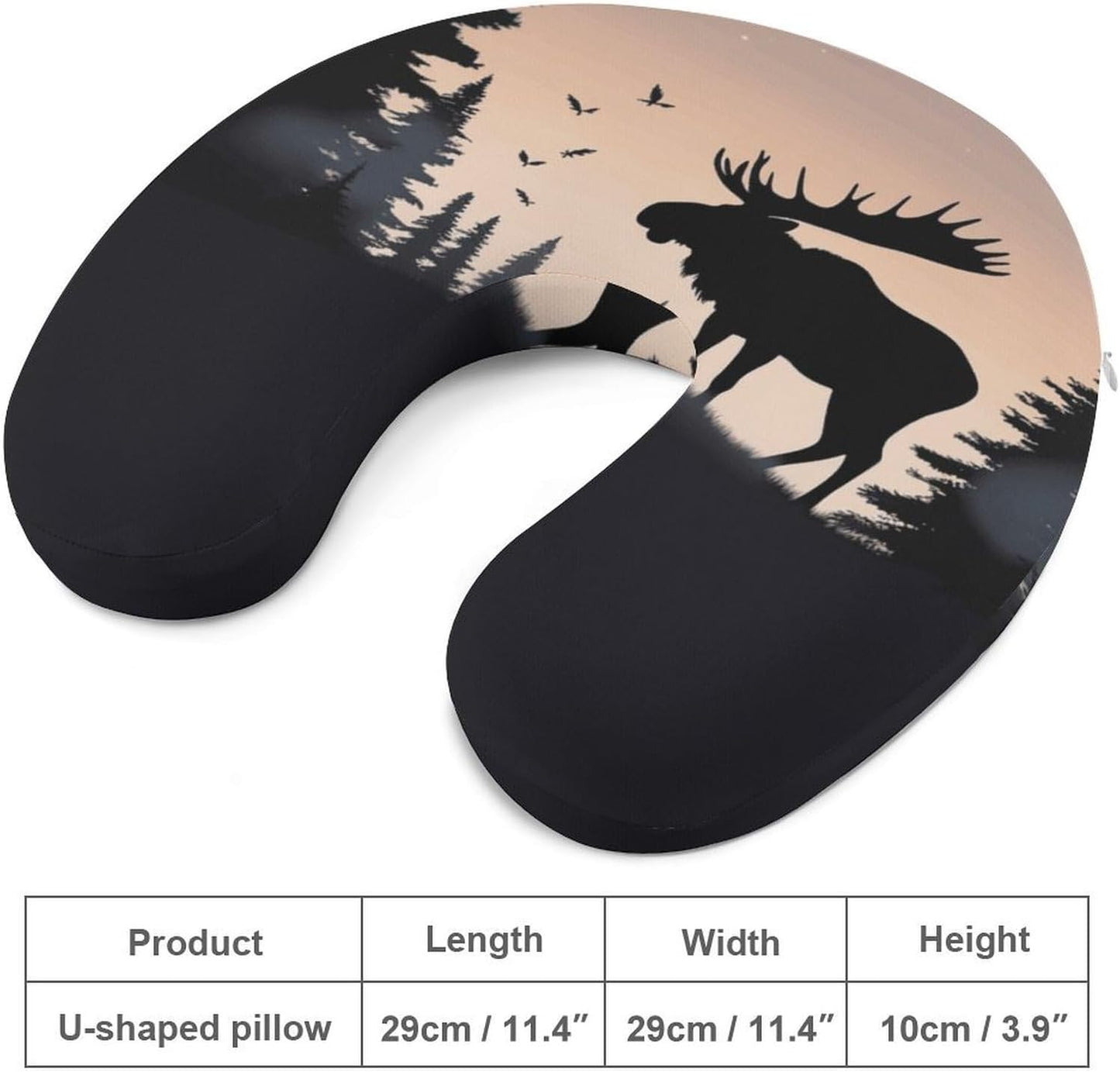 Moose Mountain Pine Tree Wilderness Neck Pillow Memory Foam U Shaped Pillows Portable Pillows for Shoulder Travel Head Support Pillow with Concealed Zipper for Airplane Car Home Office