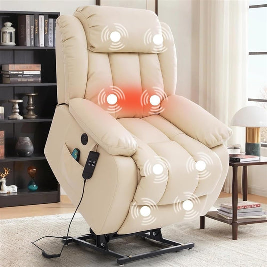 Power Lift Recliner Chair for Elderly, Lay Flat Electric Recliner with Massage and Heat, Infinite Position Adjustable Lift Chair, Side Pocket, Living Room Recliner Sofa