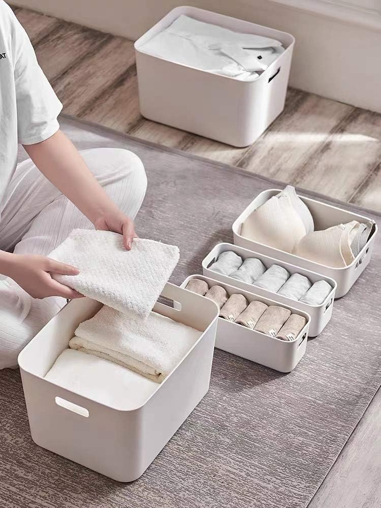 Set of 4 Plastic Storage Bin,“13.4x10.2x8'' Versatile Kitchen Pantry Organization and Storage,for Plastic Storage Container Under Bed,Under Sink Bathroom Organizer (White,4 Pack Large