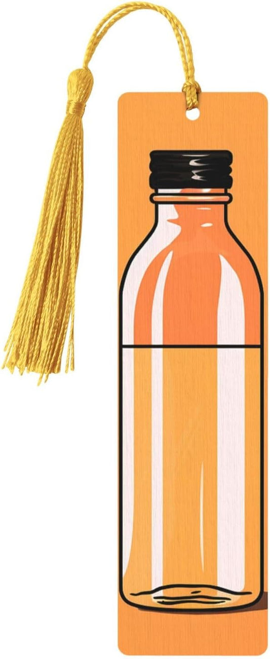 Orange Bottle of Water Bookmarks Gifts for Women Men, Wooden Bookmarks for Book Lovers, Vintage Book Marks Ornaments with Tassel, Unique Personalized Reading Page Markers Gold