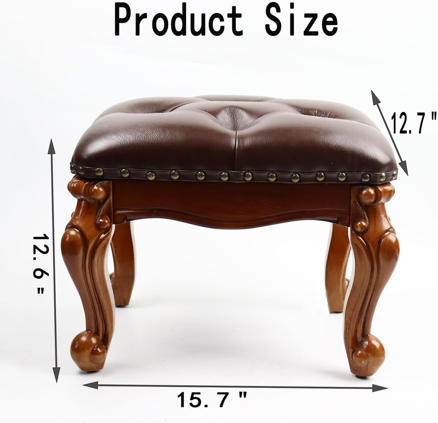 Leather Foot Stool Small,Vintage Ottoman Leather Foot Rest,Wooden Footrest,Upholstered Footstool for Couch/Living Room/Sofa,Cherry (12.6)