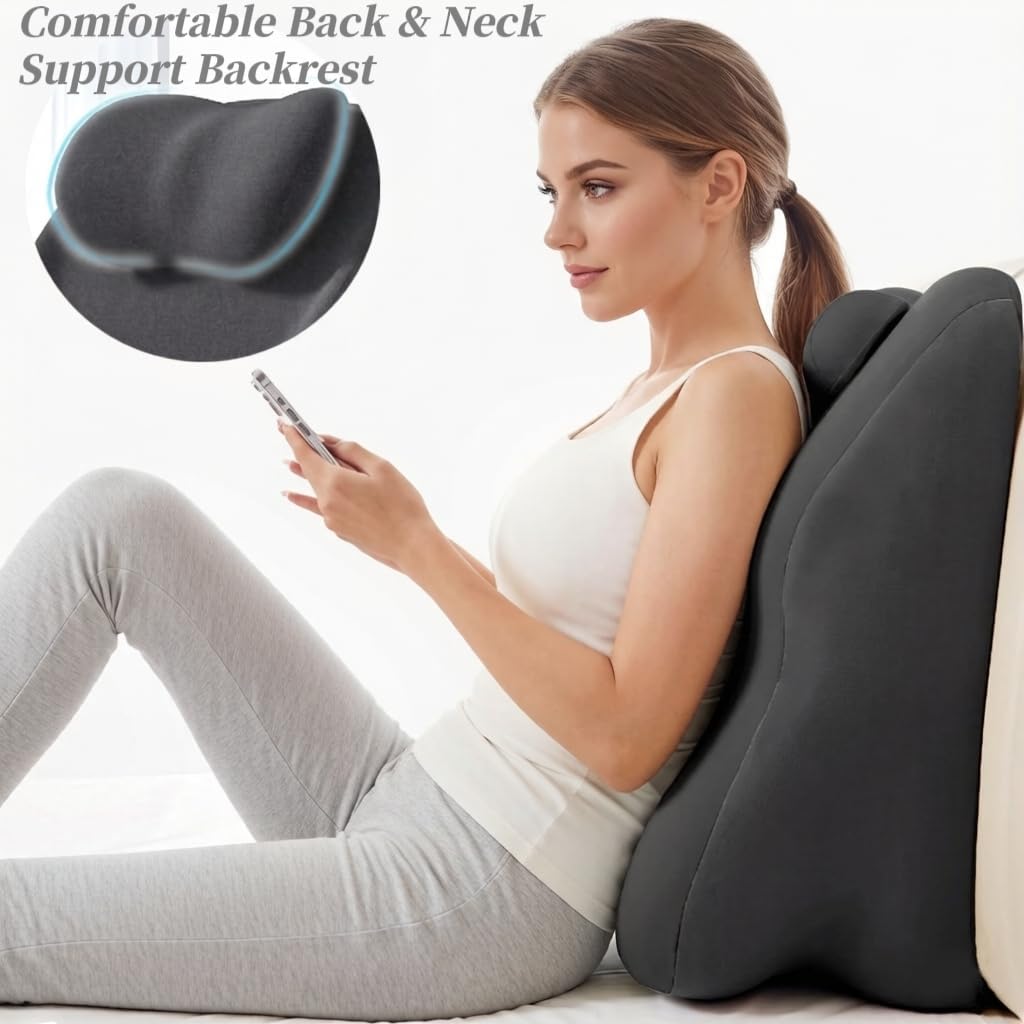 Memory Foam Wedge Pillow for Sleeping and Reading, Ergonomic Multi-Purpose Backrest, Face Down Prone Pillow, Superior Neck & Shoulder Support with Removable Cover (Dark Gray)