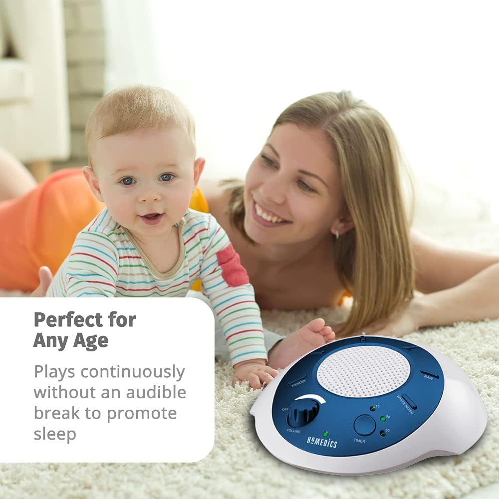 Homedics SoundSleep White Noise Sound Machine, Blue, Small Travel Sound Machine with 6 Relaxing Nature Sounds, Portable Sound Therapy for Home, Office, Nursery, Auto-Off Timer, by Homedics