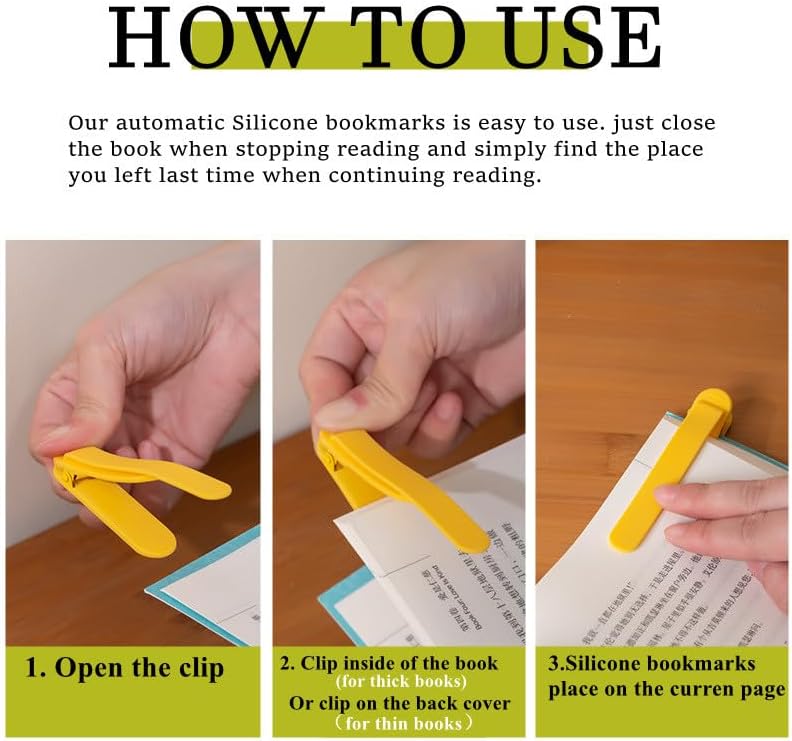 3pcs Silicone Automatic Bookmark, Book Marks for Reading, Cute Unique Book Markers, Smart Bookmarks Clip Book Page Holder for Women, Men, Kids, Book Lovers, Stay in Place and Follow as You Read