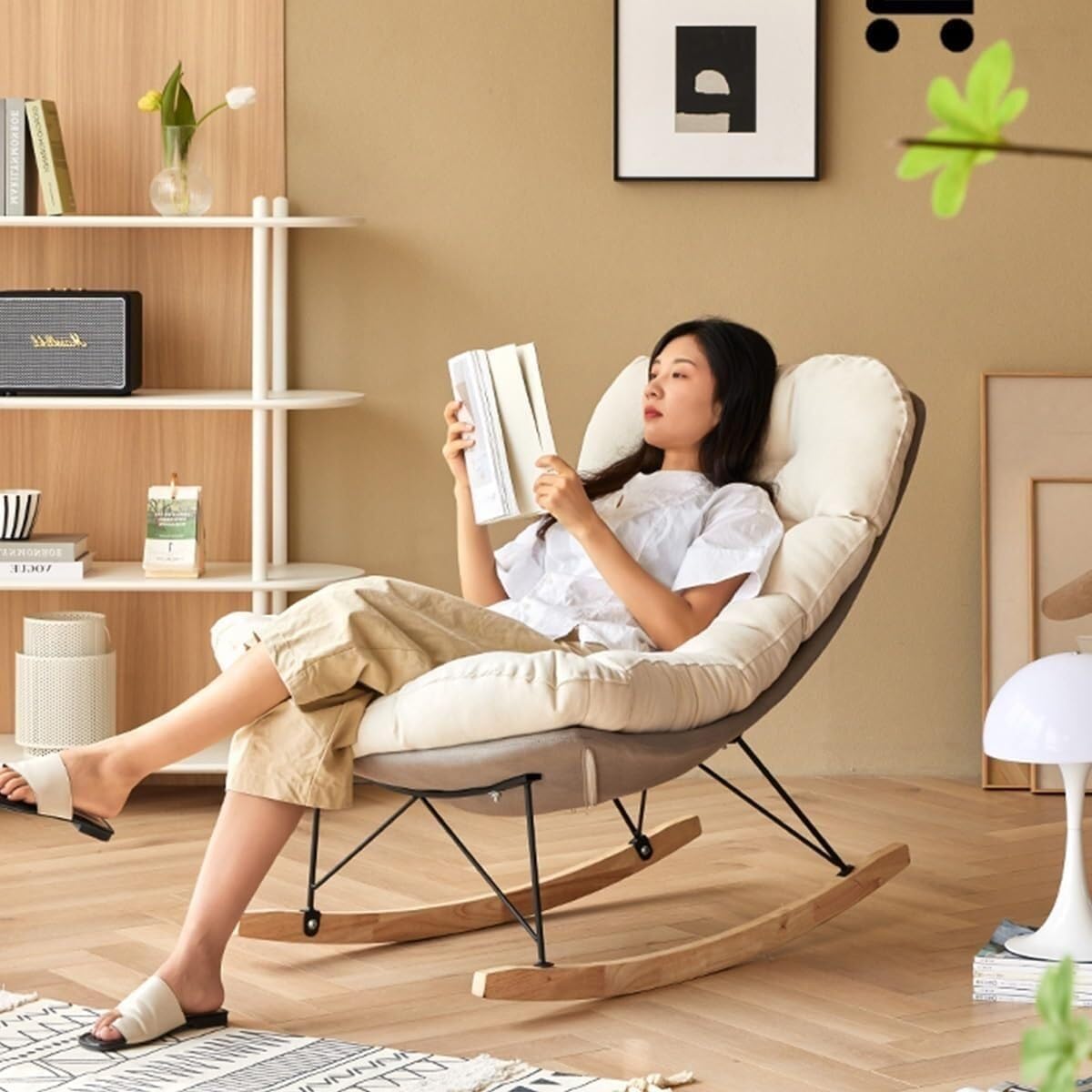 Modern Rocking Chair - Soft Reclining Armchair for Living Room & Balcony, Comfortable Lounge Chair, Perfect Reading Chair for Bedroom & Relaxation (Style C)