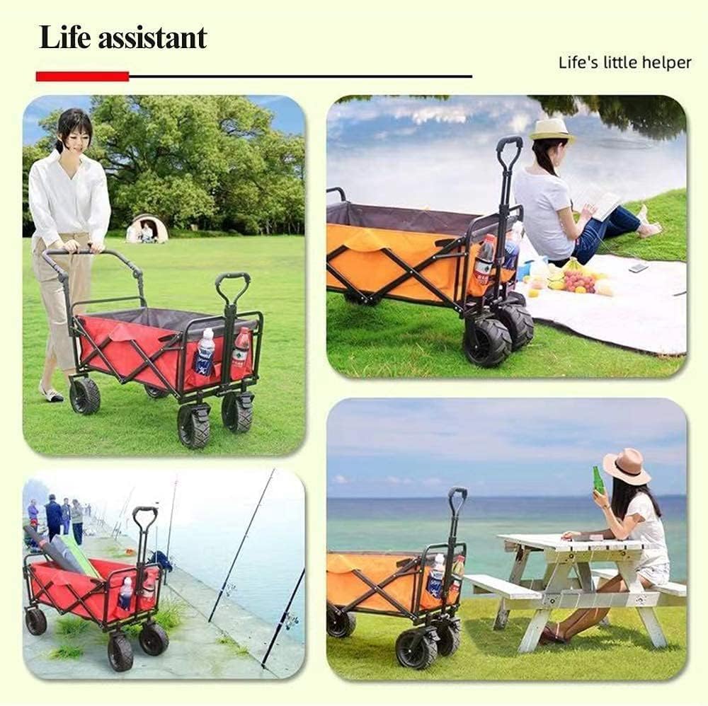 Handcart, Outdoor Multi-Function Wagon, Heavy-Duty Garden Portable Trolley, with 8 inch Rubber Wheels and Shelf, Suitable for Shopping and Picnic in The Park, Camping/Bla