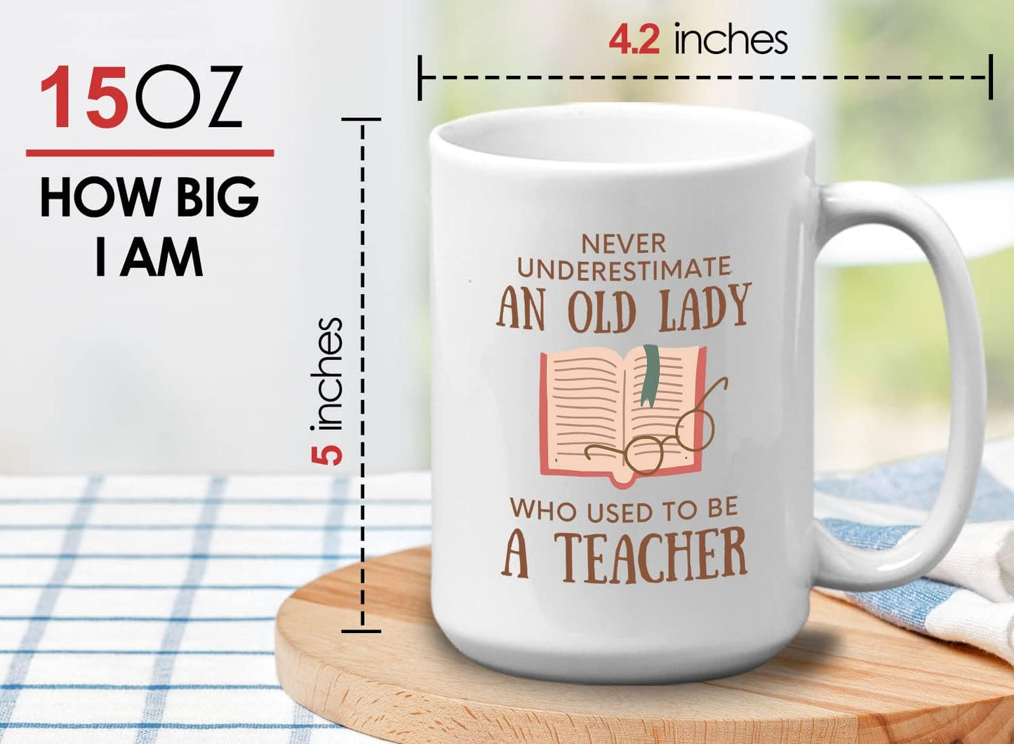Bubble Hugs Book Lover Coffee Mug 15oz White - Never Underestimate Old Lady - Reading Reader Grandma Retired Teacher Book Lover Bookish Novelist Librarian Writer