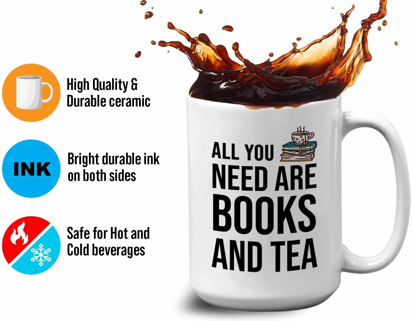 Bubble Hugs Writer Coffee Mug 15oz White - All you need are books and tea - Reading Book Lover for Bookworm Bibliophile Librarians Author Readers Bookish