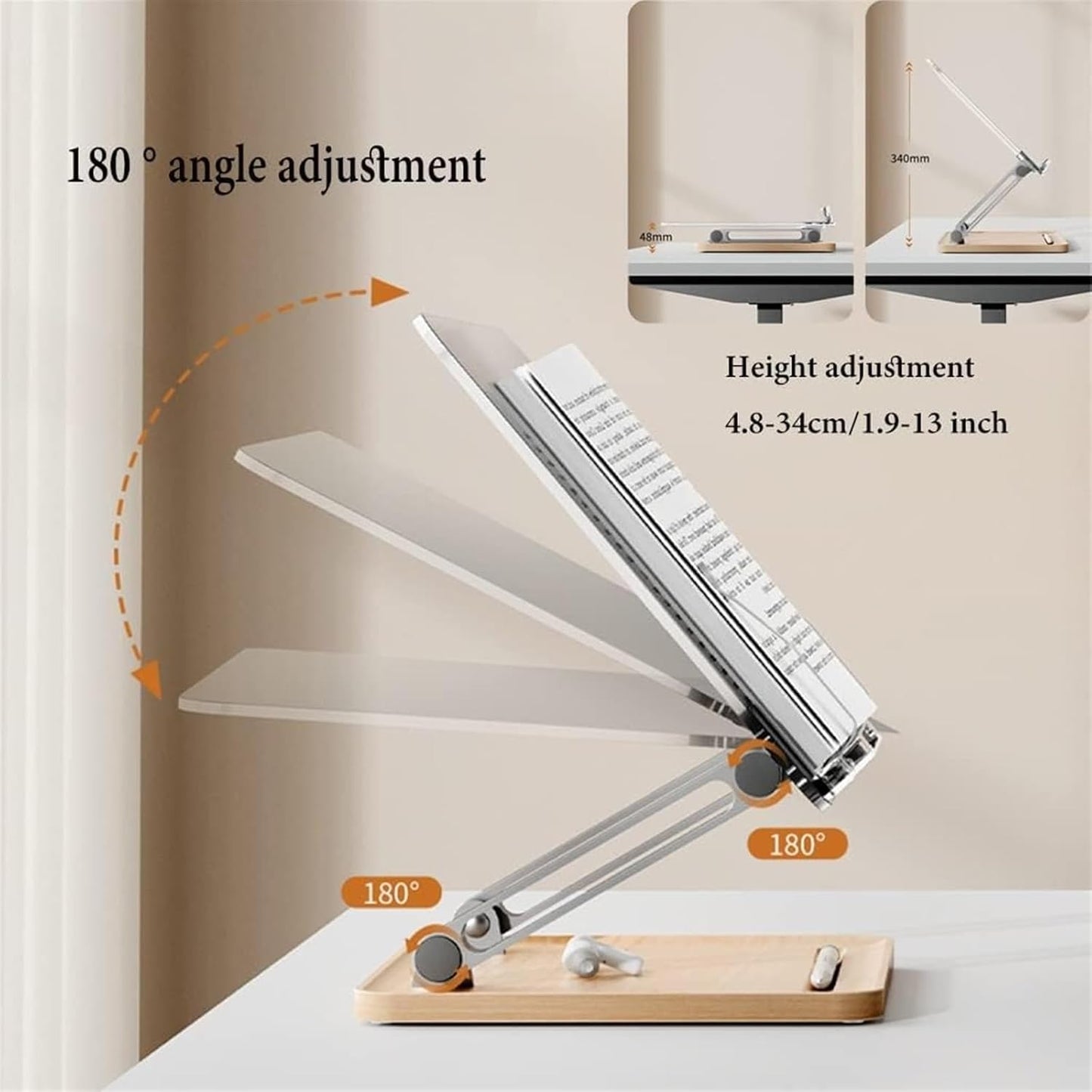 Book Stand for Reading Hands Free, Clear Cookbook Holder Stand, Book Holder for Bed, Laptop Stand Adjustable Height, for Books Laptop Textbook Recipe Document (Natural) (Natural)