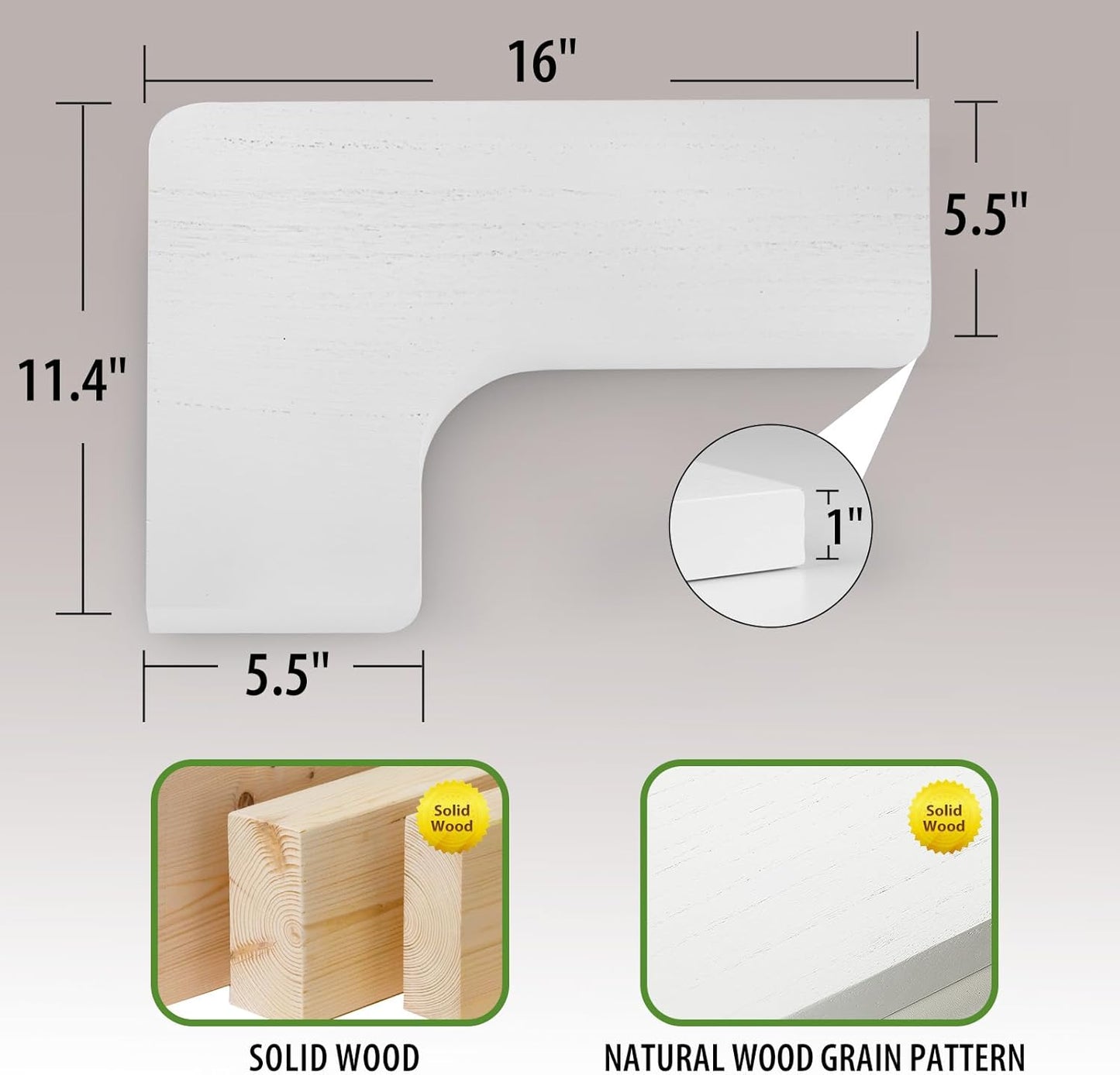 SAUMONIERES Corner Floating Shelves Wall Mount Shelf Solid Wood for Bedroom Bathroom Room Kitchen Storage Set of 3, White, Invisible Brackets