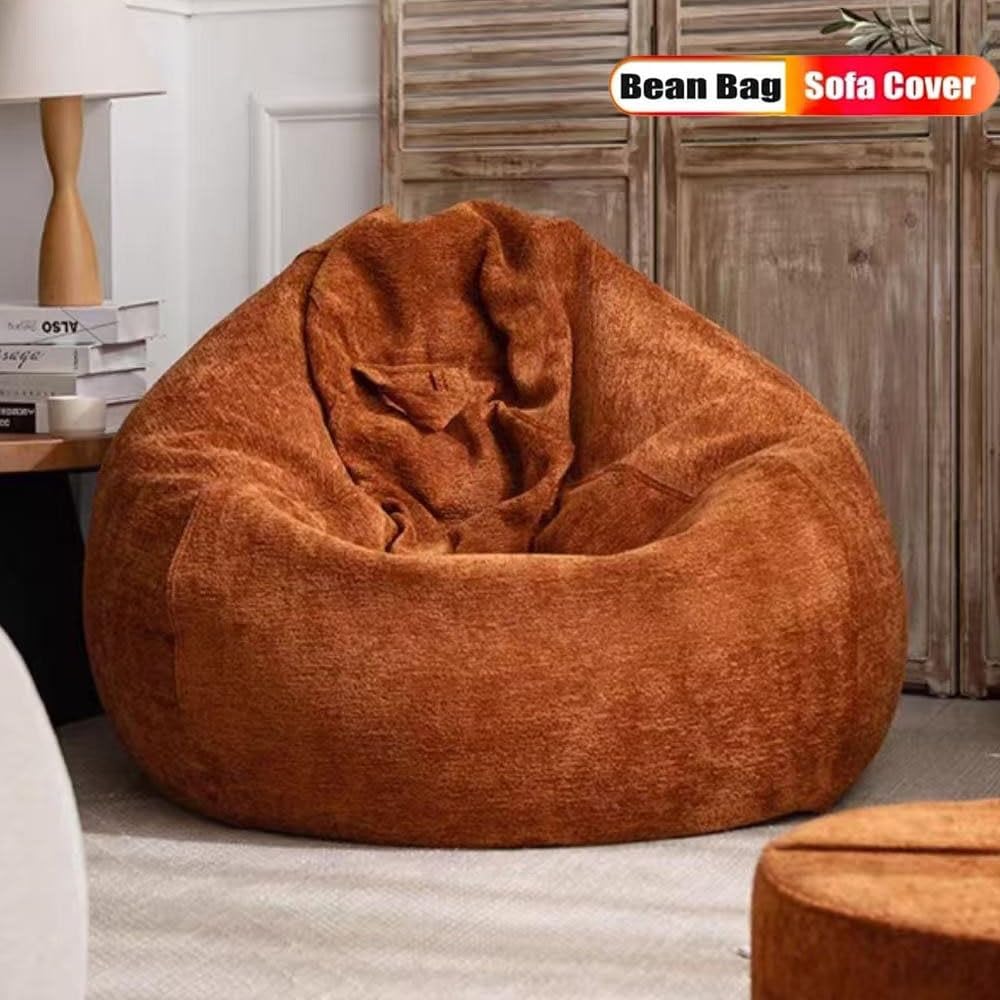 Bean Bag Chair (No Filler) Washable Chenille Vevet Bean Bag Cover Adults Kids Pouf Sofa Cover Couch Beanbag Ottoman Relax Lounge Futon Puff Floor Seating Living Room Furniture(Gray,100cm-3.3ft)