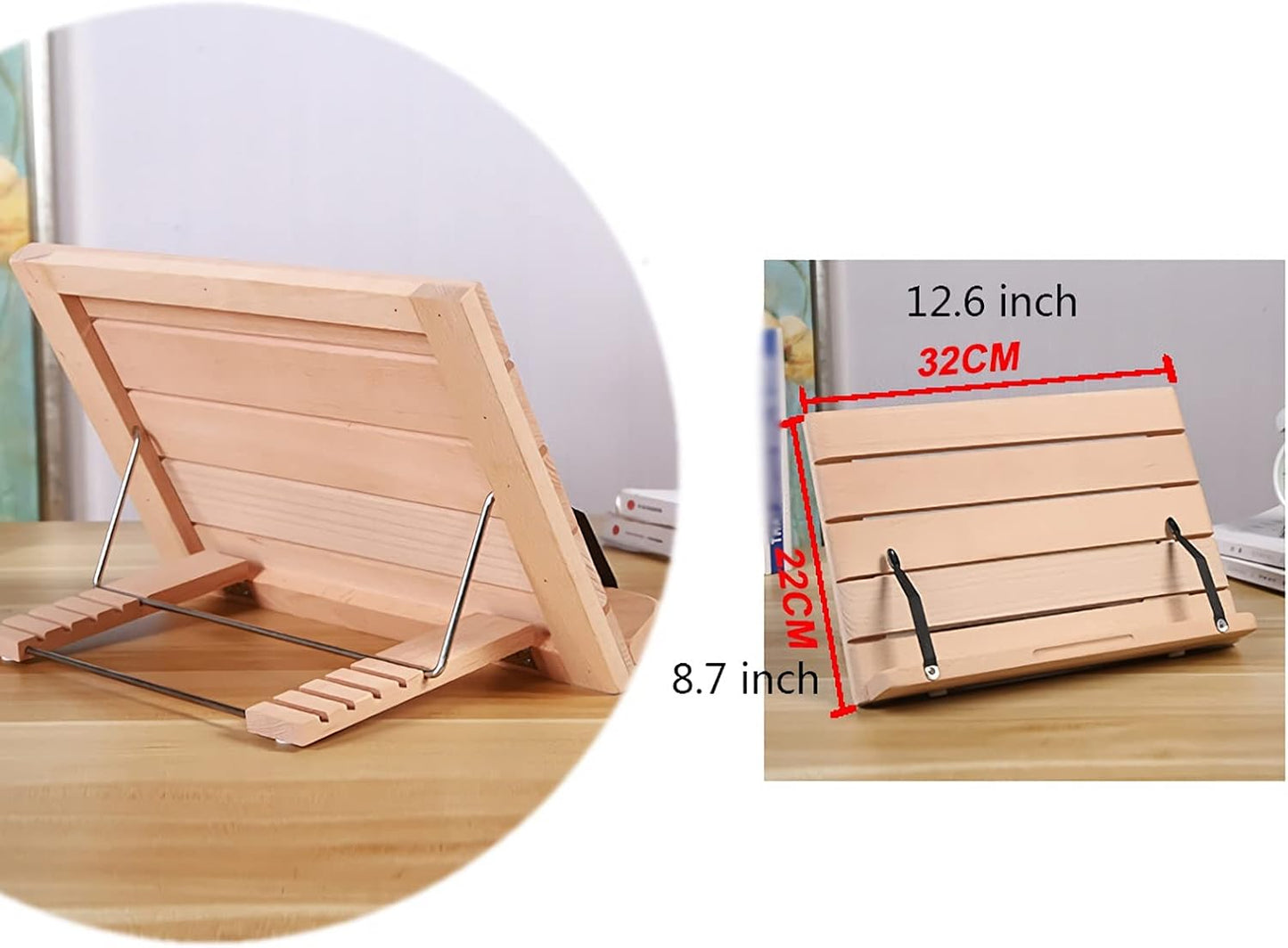 Book Stands and Holders for Reading Bamboo Cook Book Stand for Desk Adjustable Book Recipe Holder Tray with Page Paper Clips Foldable Tablet Smartphone Laptop Stands for Kitchen and Office