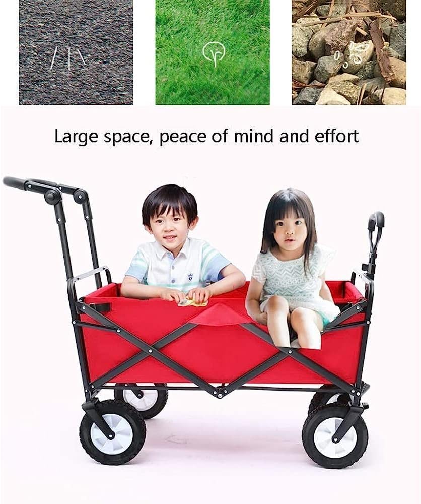 Handcart, Household Folding Garden Trolley Cart Heavy Duty Wagon with Canopy Multi-Function Shopping Cart for Outdoor Camping Beach Pull Truck with 4 Wheels, Load 80Kg