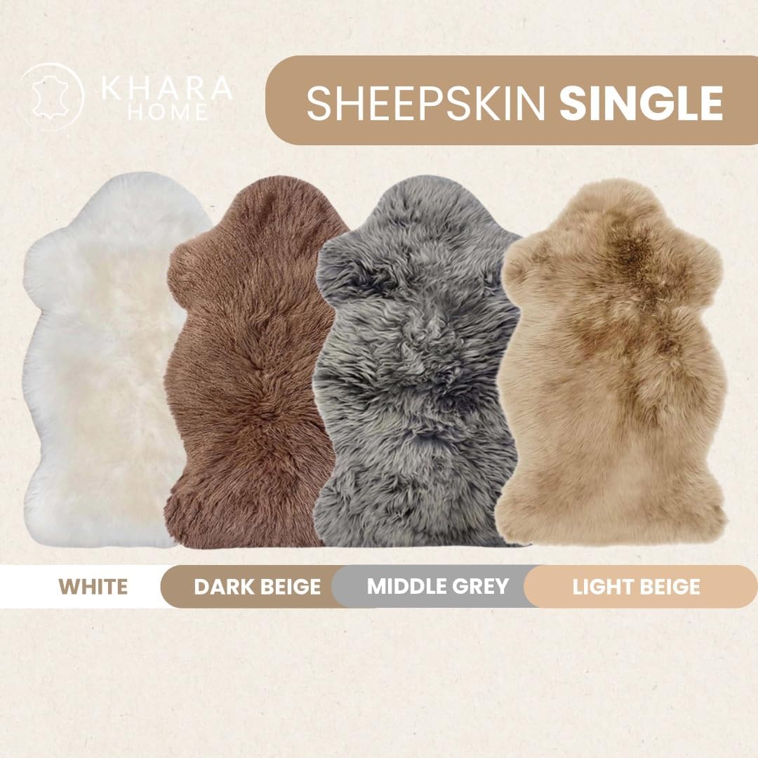 100% Genuine Sheepskin Rug 5x6 Ft – Premium Light Beige Lambskin Area Rug – Soft, Fluffy, Natural Wool – for Bedroom or Living Room – Made in Argentina