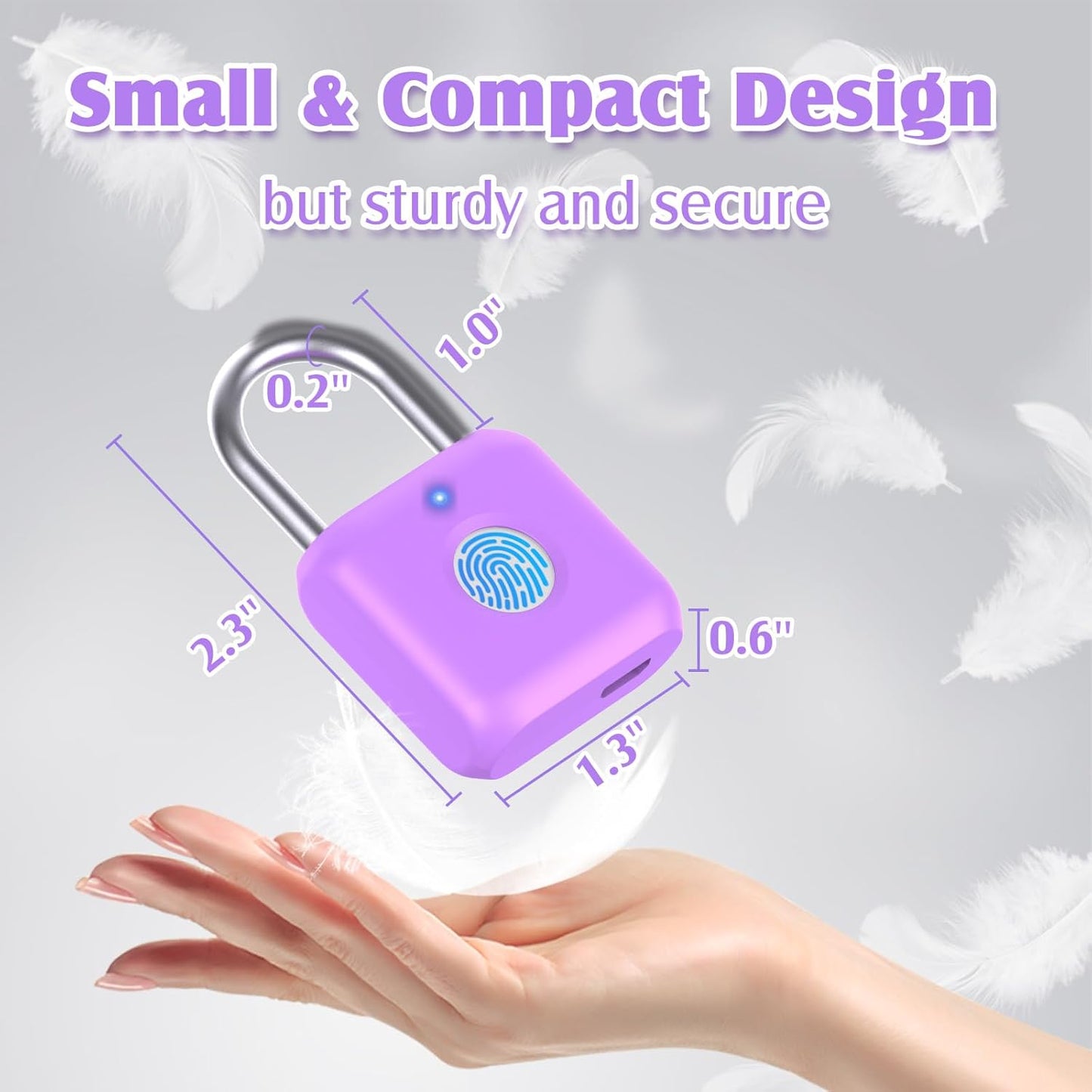 Pothunder Fingerprint Padlock, Smart Padlock, Locker Lock, Combination Fingerprint Lock with APP Unlock, USB Rechargeable, Suitable for Gym Locker(Lavender Purple)