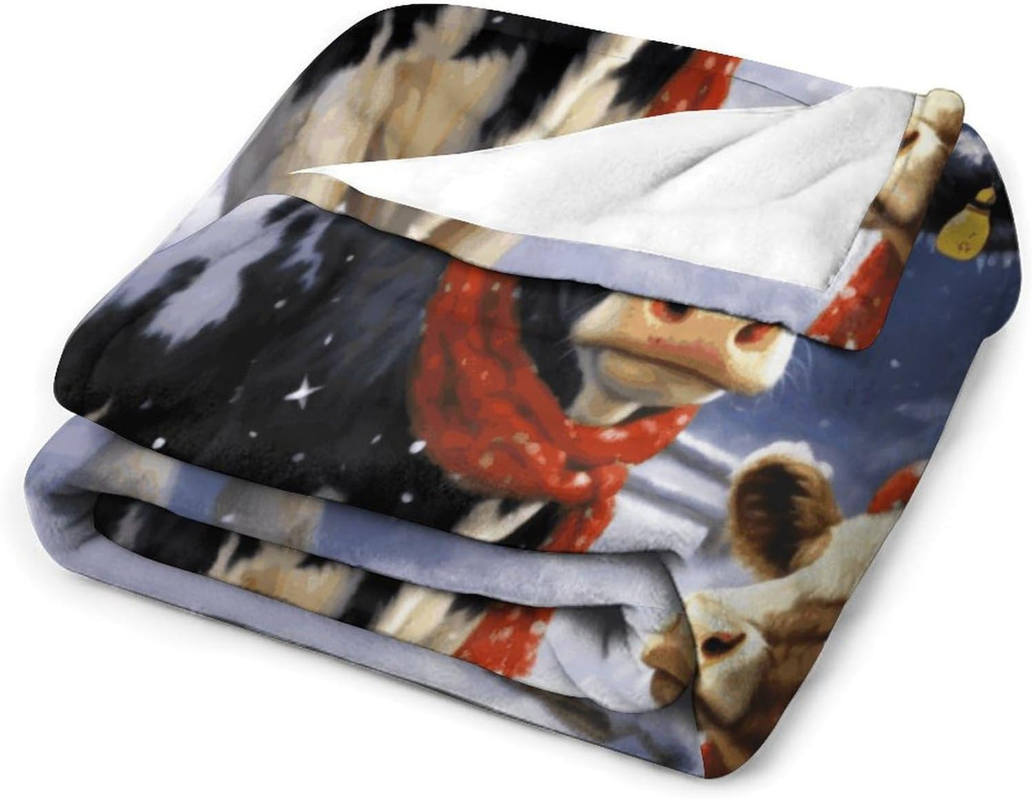 Christmas Snow Cow Blanket Chunky Fluffy Fuzzy Bed Blankets Cozy Soft Warm Winter Blankets Anti-Pilling Flannel Throw Blanket for Couch Living Room Bedroom Multiple Size
