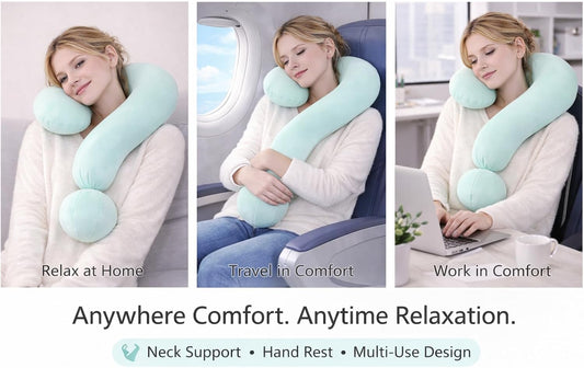 EVOLIVE Question Mark Neck Pillow, Soft Velvet Neck Support Decorative Pillow for Couch, Bed, Office & Travel, Ergonomic Cushion with Hand Rest, 15"x24" (Mint)