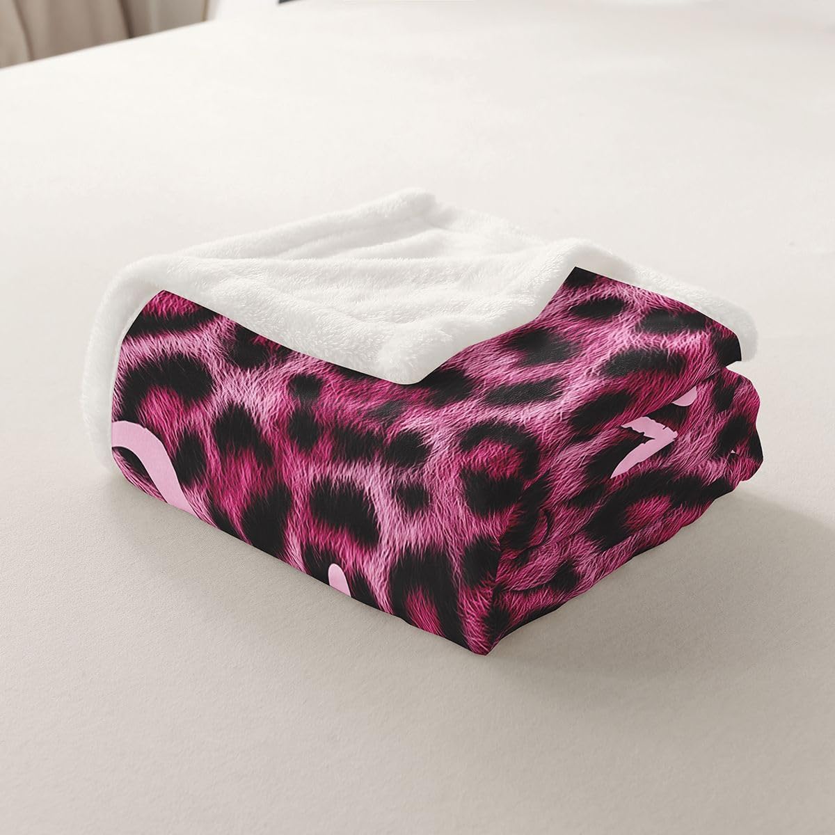 Feelyou Leopard Print Get Naked Sherpa Throw Blanket for Couch Funny Quotes Super Soft Cozy Fleece Pink Blanket for Winter, Plush Throw Cheetah 40"x50" All Season