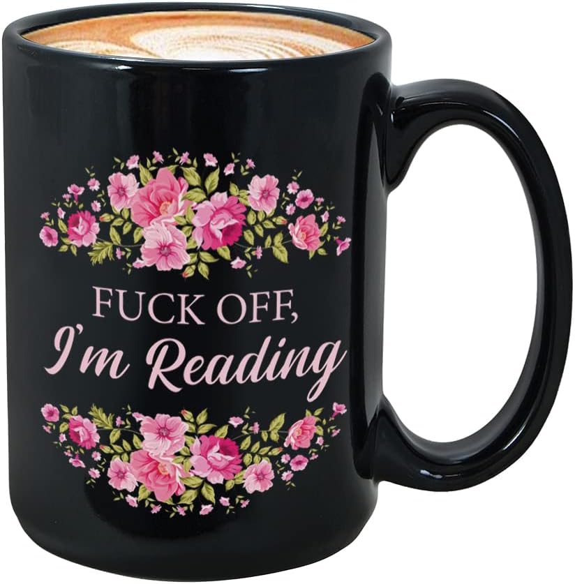 Book Lover Coffee Mug 15 oz Black, Funny Sayings Bookworm Reader Book Club Author Writer