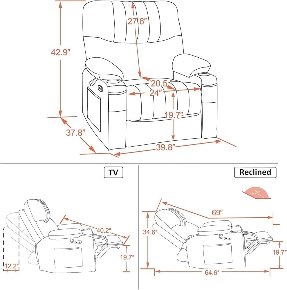 Power Swivel Rocking Recliner with Heat & Vibration Massage – Electric Glider Chair with USB Charging, Cup Holders, and Hidden Side Pockets, Ideal for Nursery, Living Room, and Media Room