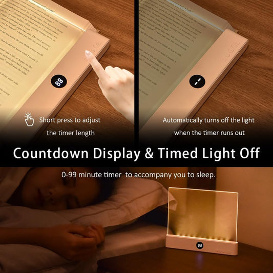 AVEKI Book Light, Dimmable LED Reading Light 3 Color Flat Book Lamp for Reading, Rechargeable Full Page Lights with Timer Portable Bookmark Lights Clip On Study Light for Kids Eye Protection (Pink)