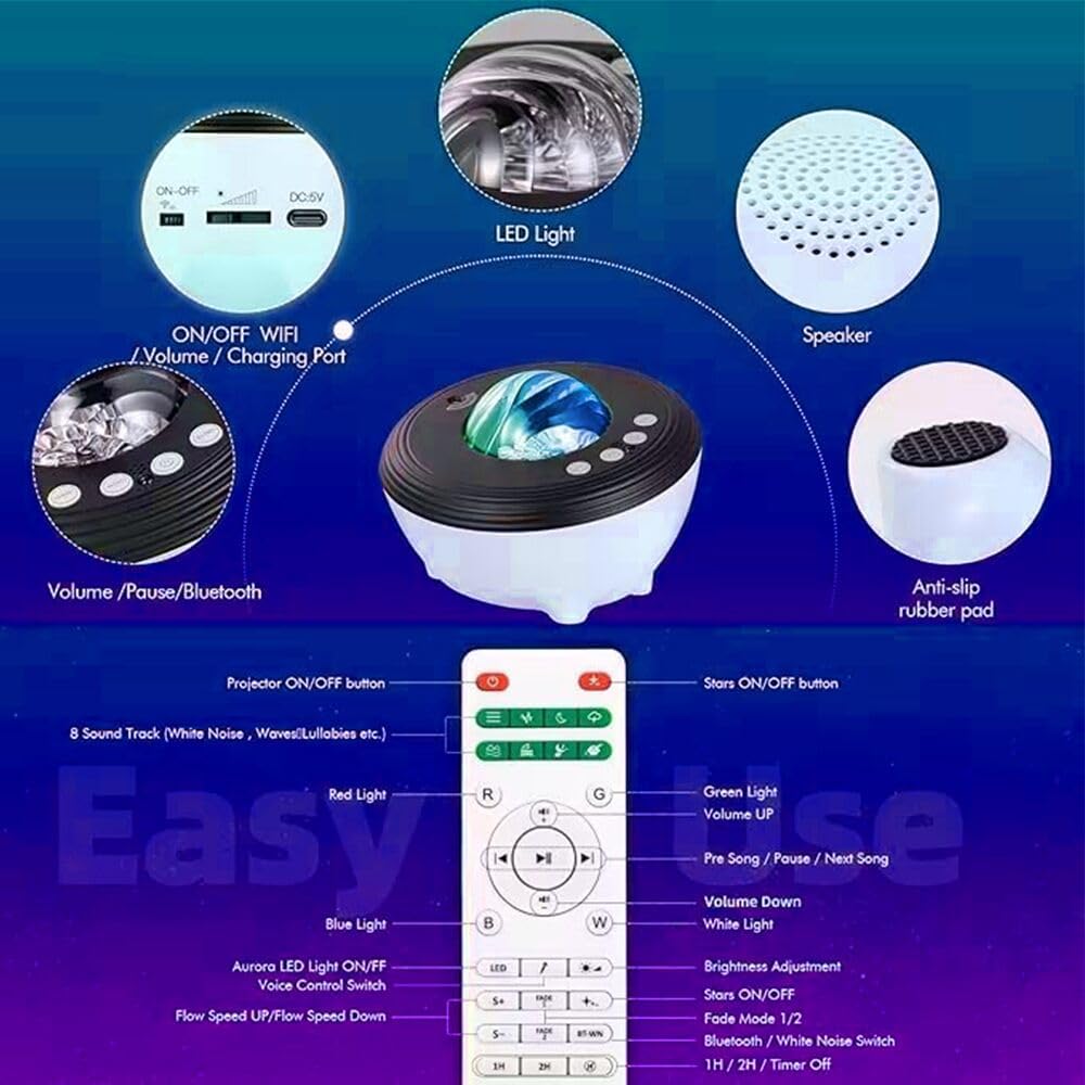 Northern Lights Projector with White Noises, Remote & Timer, Bluetooth Star Projector, Valentines Day Gifts, Aurora Projector Star Lights for Ceiling, Bedroom Decor