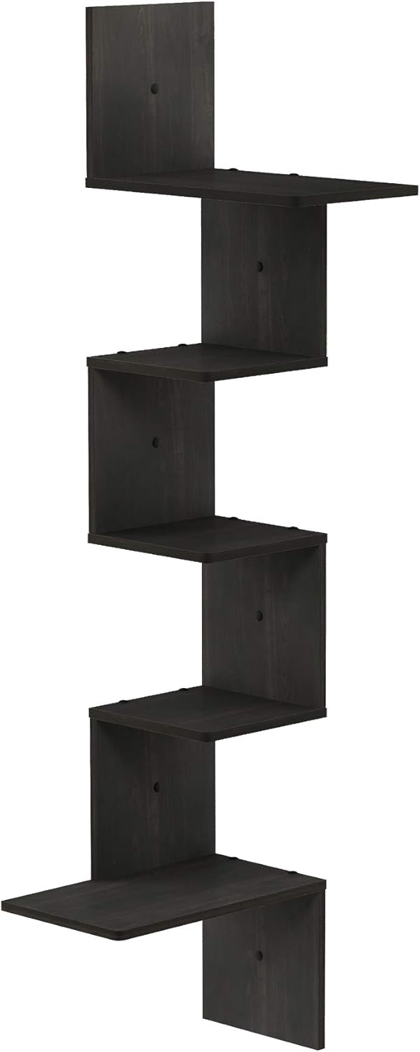 Furinno Rossi Wall Mounted Shelves, 5-Tier Rectangle, Espresso/Black