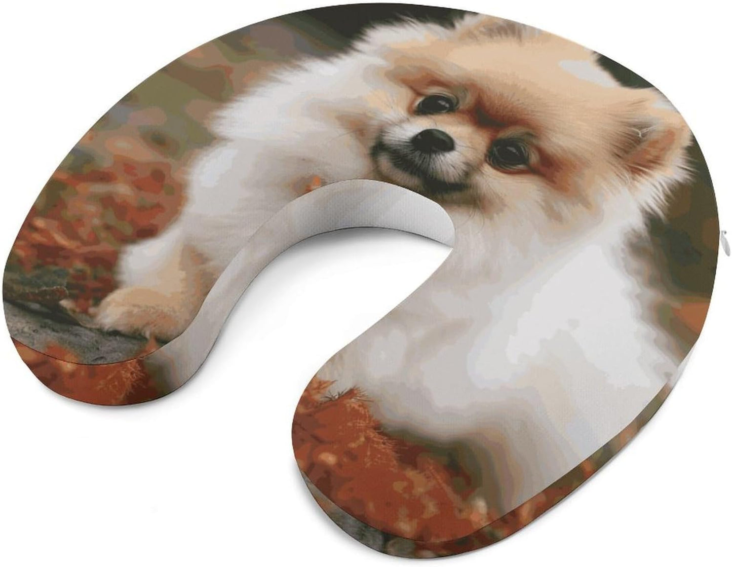 Short-haired Pomeranian Dog Neck Pillow Memory Foam U Shaped Pillows Portable Pillows for Shoulder Travel Head Support Pillow with Concealed Zipper for Airplane Car Home Office
