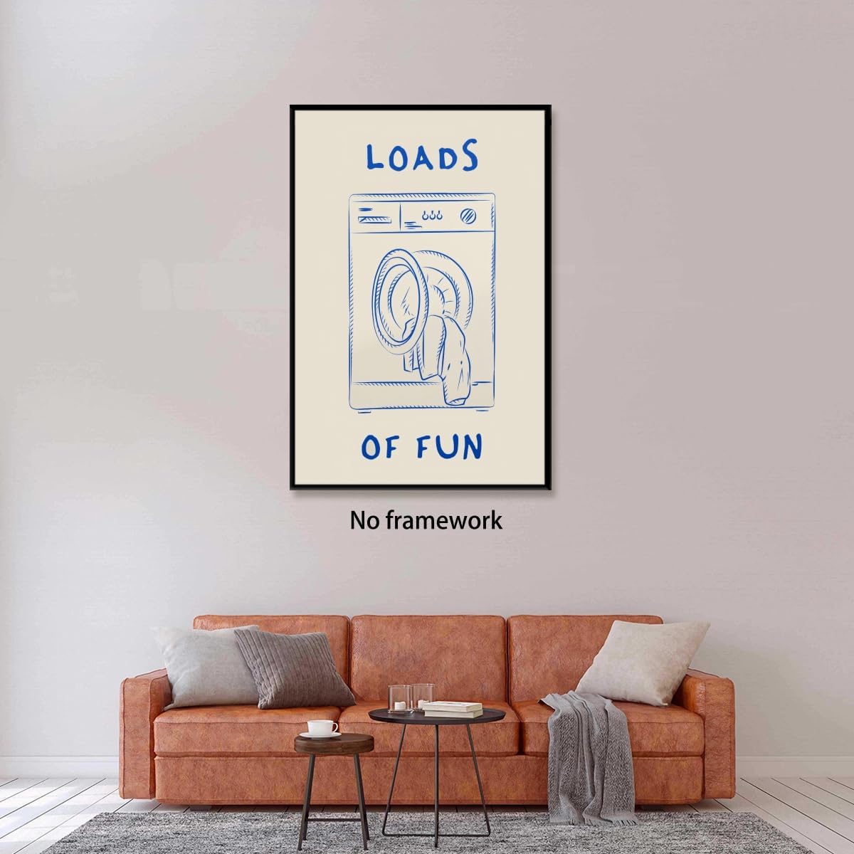 Funny Laundry Wall Art Loads Of Fun Poster Cute Quote Canvas Print Blue Minimalist Laundromat Pictures Painting Trendy Modern Home Hotel Rooms Decor 16x24inch Unframed