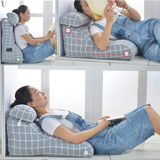 Double Bedside Triangular Wedge Pillow Positioning Support Reading Backrest Cushion for Day Bed Bunk Bed Wedge Headboard Pillow with Removable (Light Purple 55cm with Pillow)
