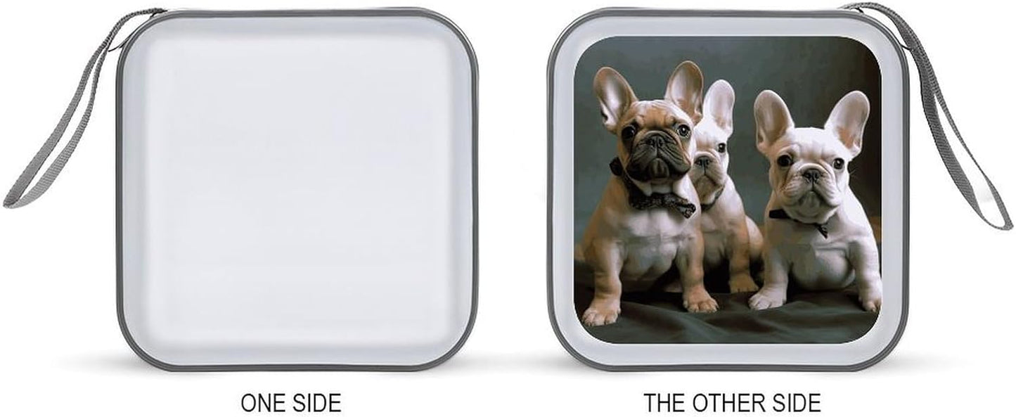 French Bulldog Puppies CD Case 40 Capacity Case Zipper CD Collection Bag with Handles Cover DVD Storage Hard Plastic DVD Disc Cases Storage Binder for Car Home Office Travel