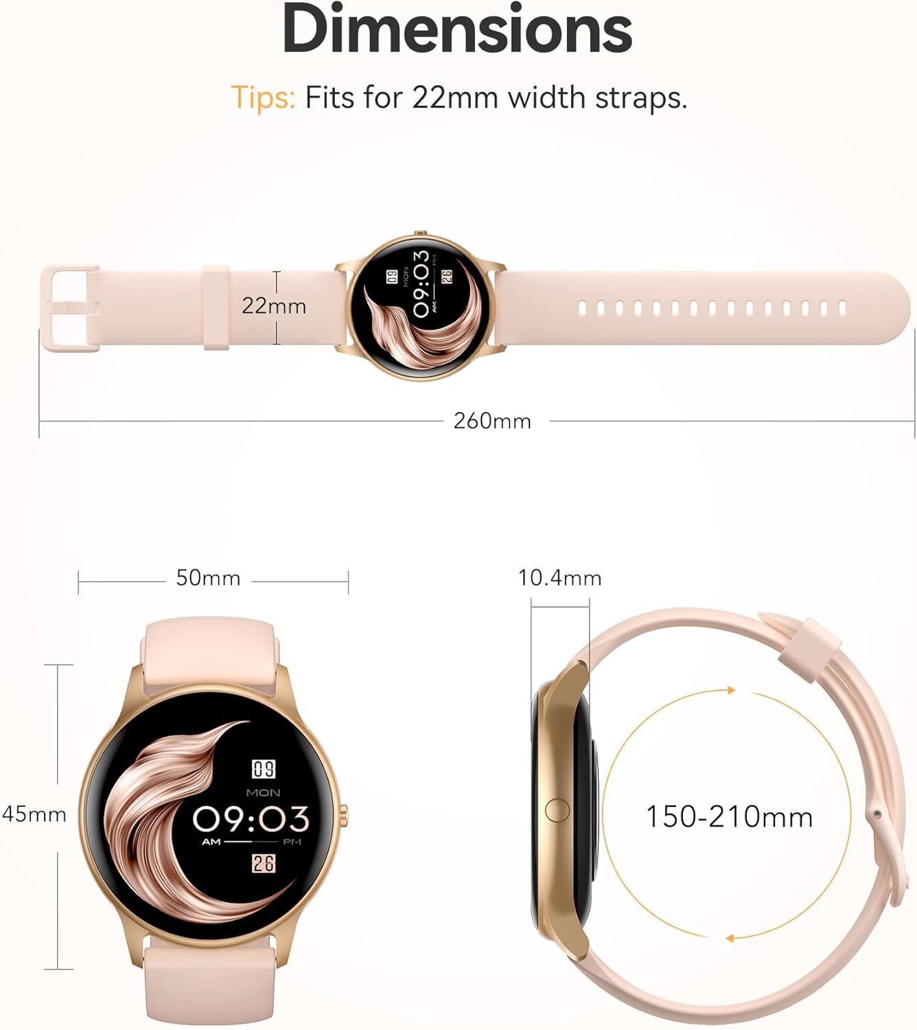 AGPTEK Smart Watch for Women, 5ATM Waterproof Smartwatch for Android and iOS Phones, Fitness Tracker Watch with 100+ Sports Modes, Heart Rate Monitor Pedometer Sleep Monitor, Pink