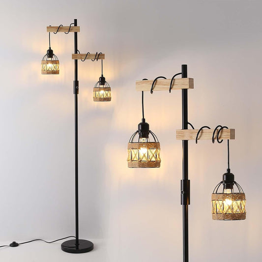 Dimmable Floor Lamp,Industrial Rustic Farmhouse Floor Lamp for Living Room Bedroom Office(Black)
