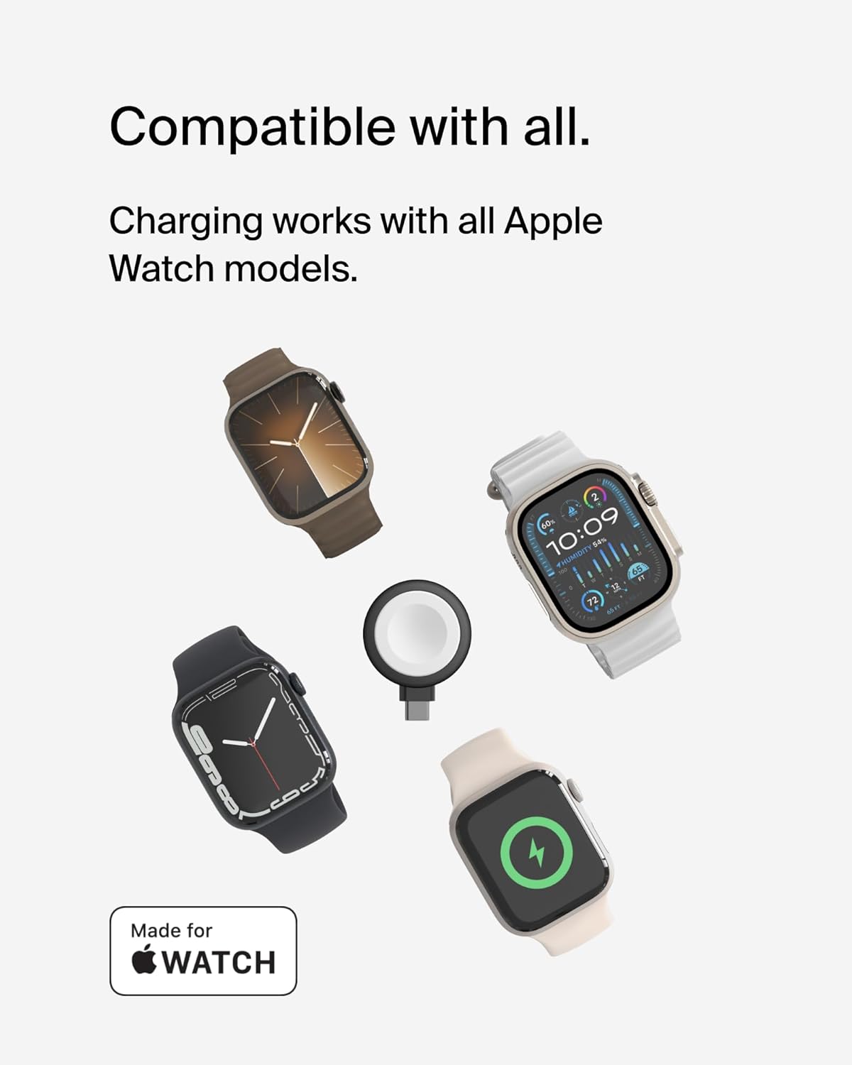 Belkin Portable USB-C Apple Watch Charger - MFi-Certified USB-C Charger for Apple Watch Series 9, 8, 7, Ultra - Compatible with MacBook, iPhone 16 & More - Black