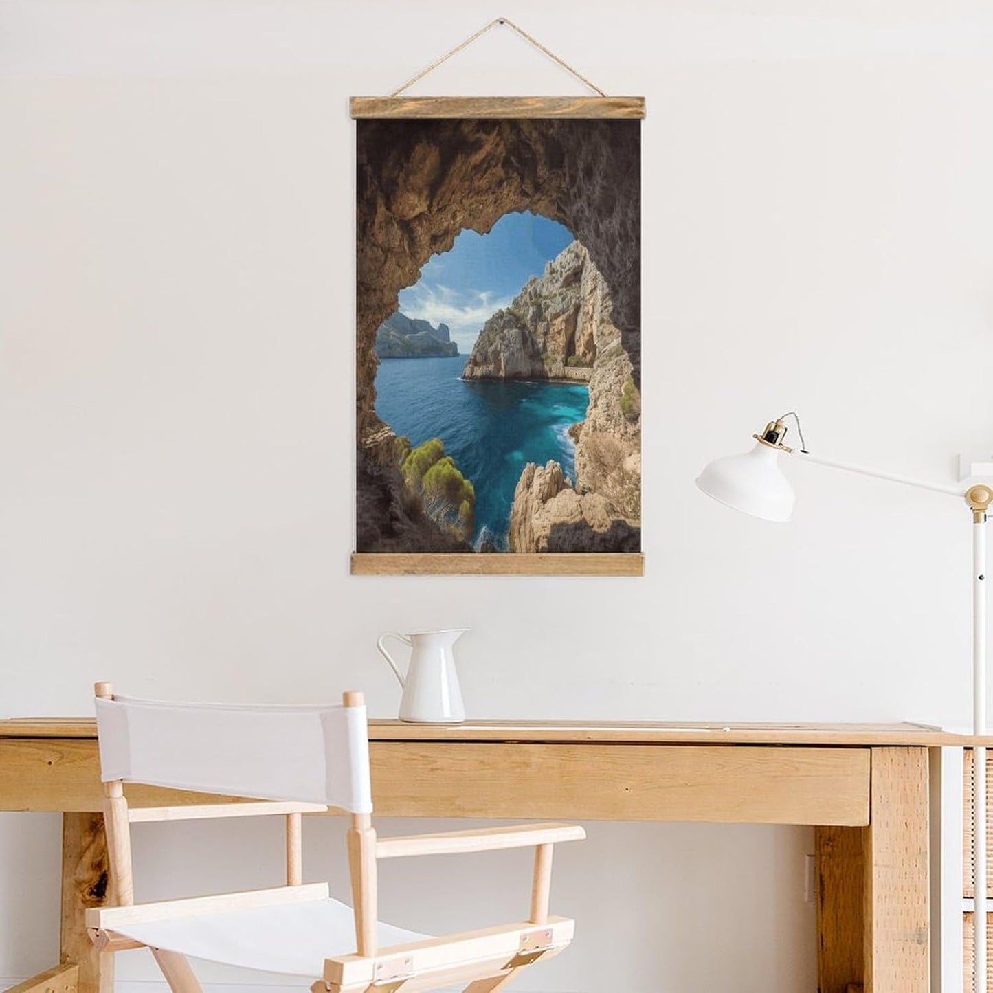 Vintage Arch in Mallorca Spain Poster with Wooden Frame Personalized Linen Hanging Scroll Painting Rustic Wall Hanging Illustrative Modern Artwork Decor for Home Living Room Bedroom Office
