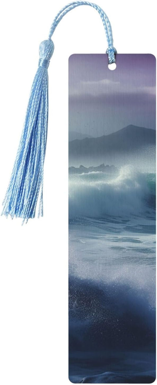 Ocean Waves Bookmarks Gifts for Women Men, Wooden Bookmarks for Book Lovers, Vintage Book Marks Ornaments with Tassel, Unique Personalized Reading Page Markers Sky Blue